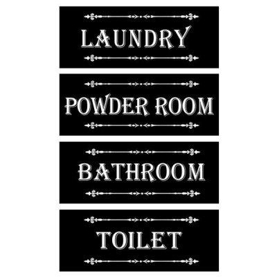 Country Wooden Hanging BLACK SIGNS Toilet Bathroom Laundry Powder Room Plaque...   112930347148